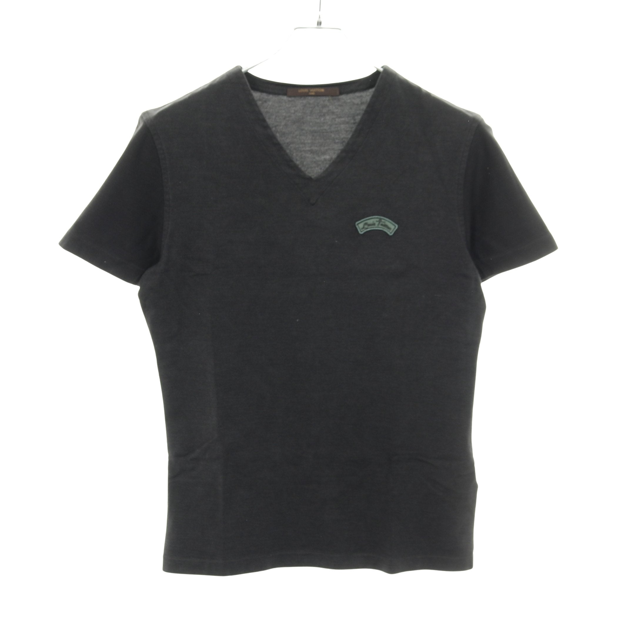ロゴワッペン Tシャツ Vネック コットン シルク ブラック ダークグレー