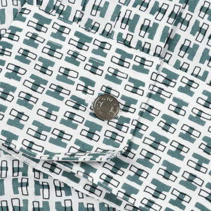 H柄 セリエボタン シャツ 長袖 コットン ホワイト グリーン エルメス トップス HERMES