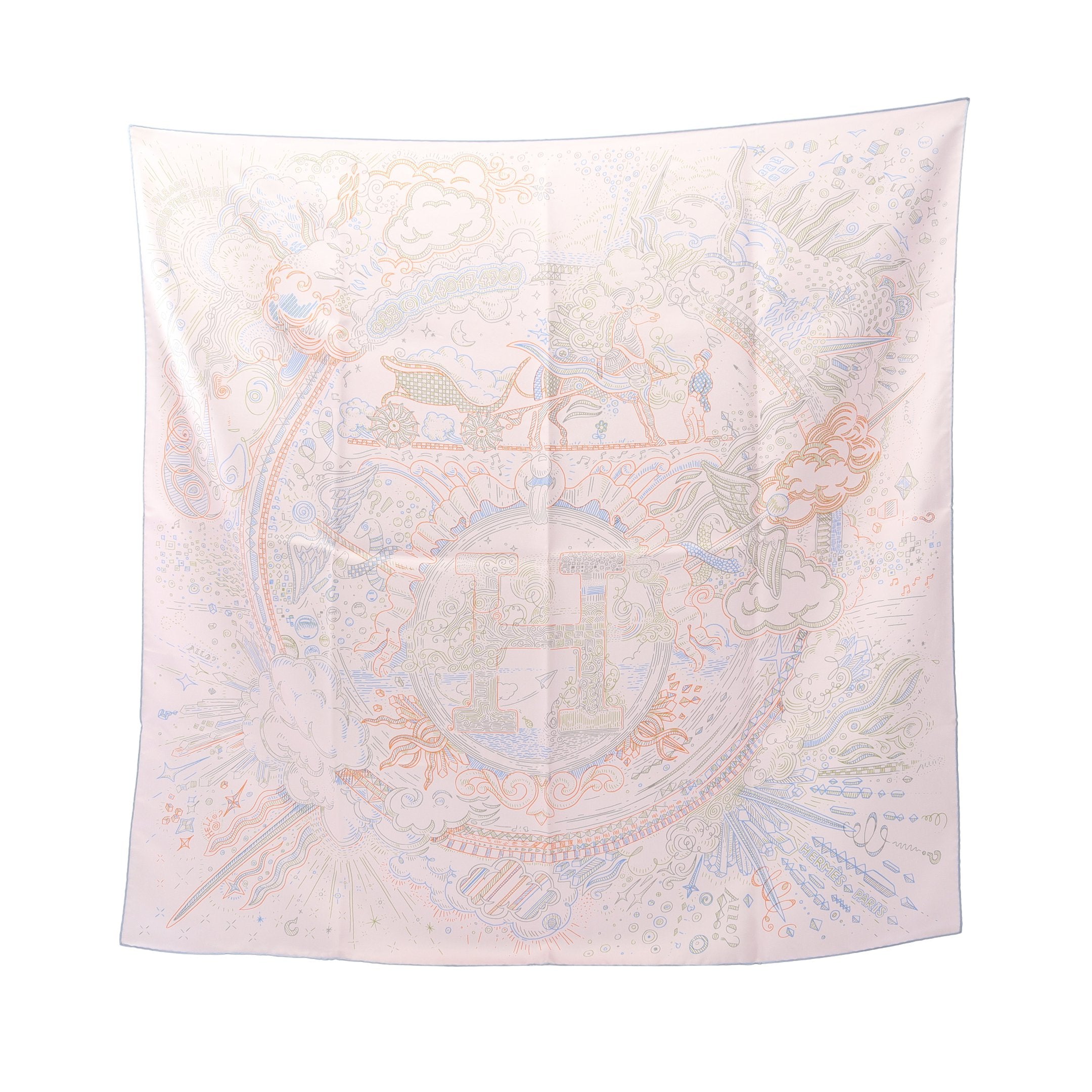 カレ90 PLEASE HOLD THE LINE スカーフ シルク ライトピンク マルチ