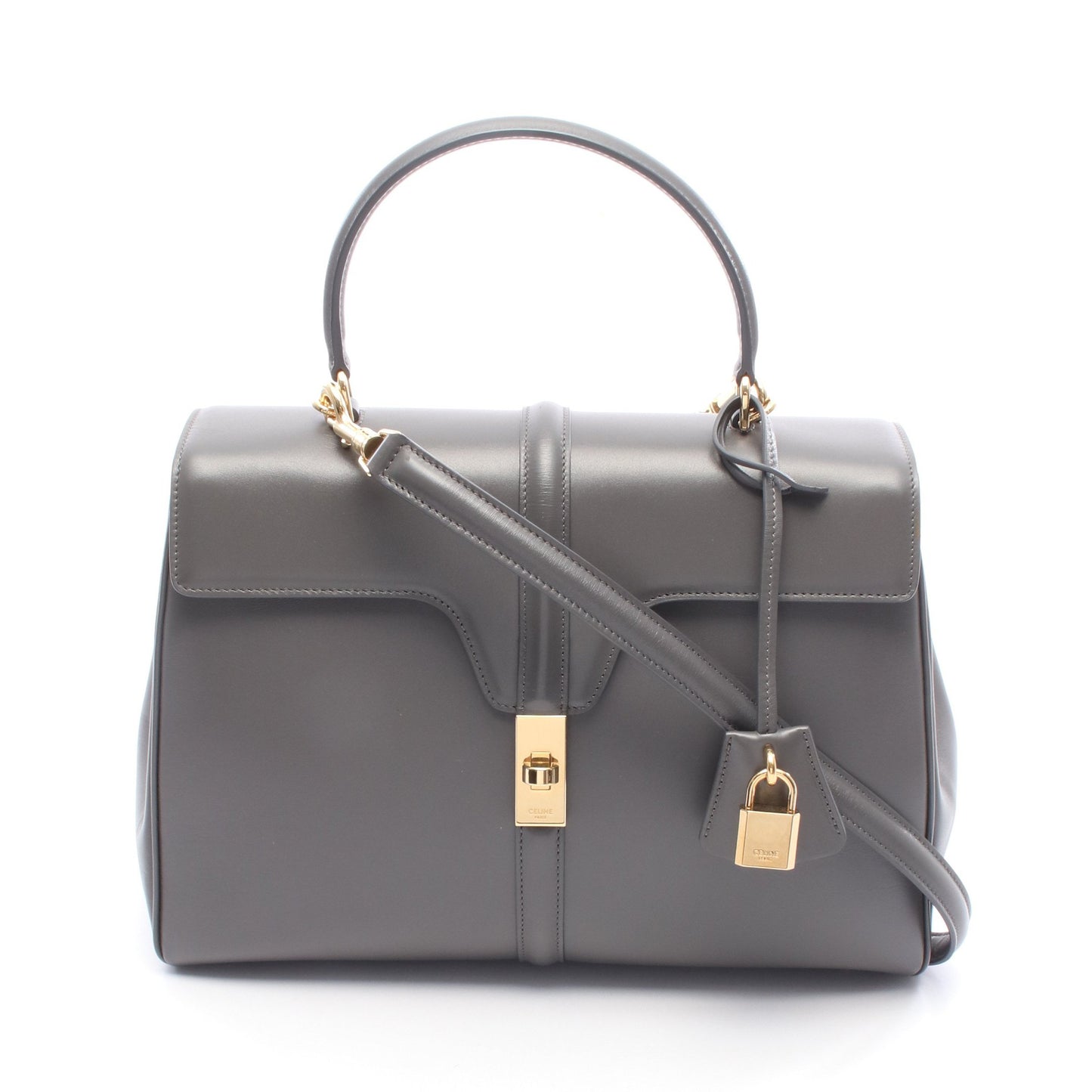 16 セーズ ミディアム ハンドバッグ レザー グレー 2WAY セリーヌ バッグ CELINE