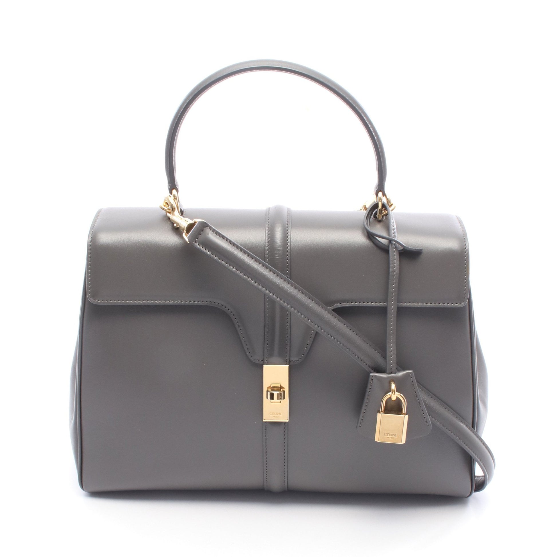 16 セーズ ミディアム ハンドバッグ レザー グレー 2WAY セリーヌ バッグ CELINE