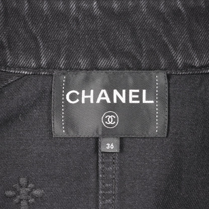 ココマーク カメリア デニムジャケット コットン ブラック エンボス加工 シャネル アウター CHANEL