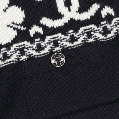 ココマーク クロップド ニット カーディガン クローバー カシミヤ コットン ネイビー ホワイト シャネル トップス CHANEL