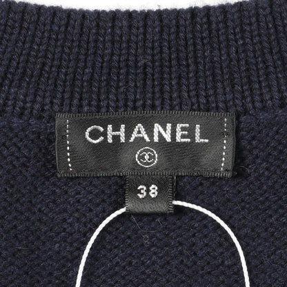 ココマーク クロップド ニット カーディガン クローバー カシミヤ コットン ネイビー ホワイト シャネル トップス CHANEL