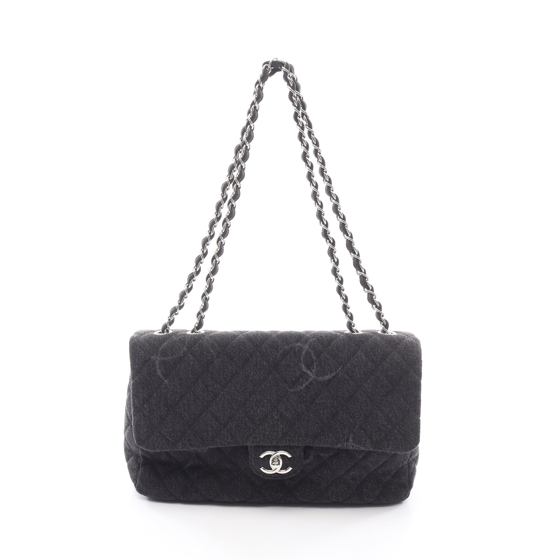 マトラッセ Wチェーンショルダーバッグ デニム ダークグレー シルバー金具 シャネル バッグ CHANEL