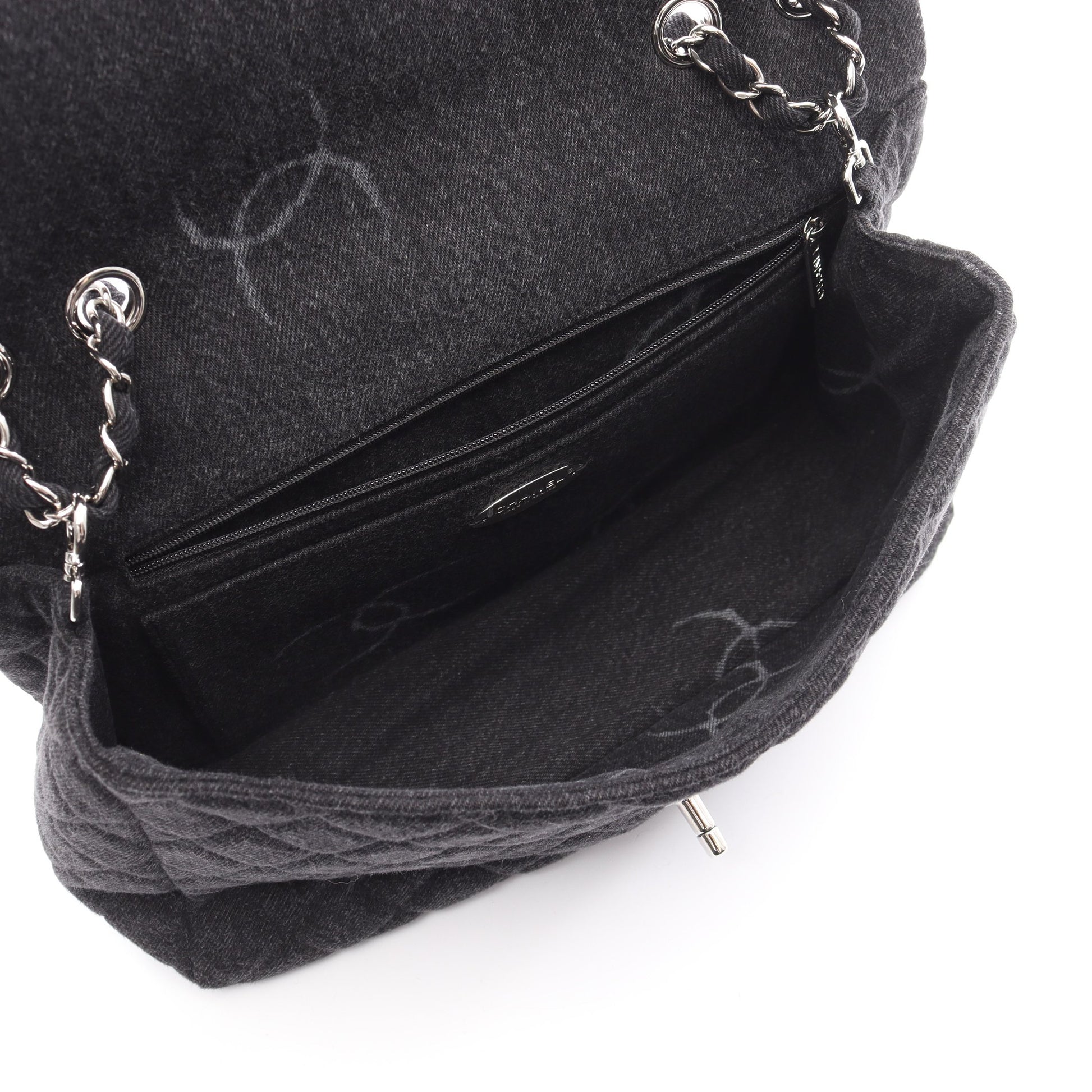 マトラッセ Wチェーンショルダーバッグ デニム ダークグレー シルバー金具 シャネル バッグ CHANEL