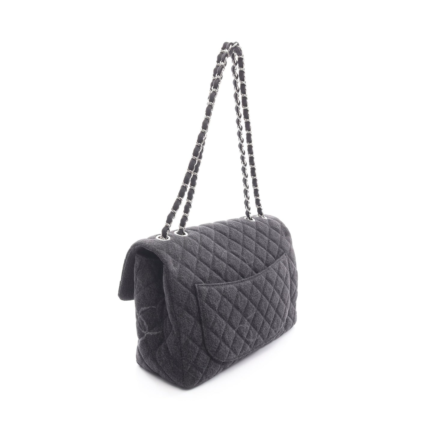 マトラッセ Wチェーンショルダーバッグ デニム ダークグレー シルバー金具 シャネル バッグ CHANEL