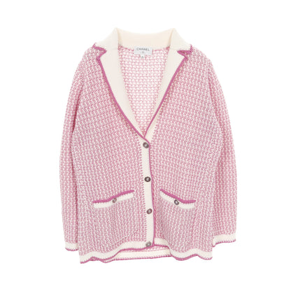 ライオンボタン ニットジャケット カーディガン コットン ピンクパープル オフホワイト シャネル トップス CHANEL