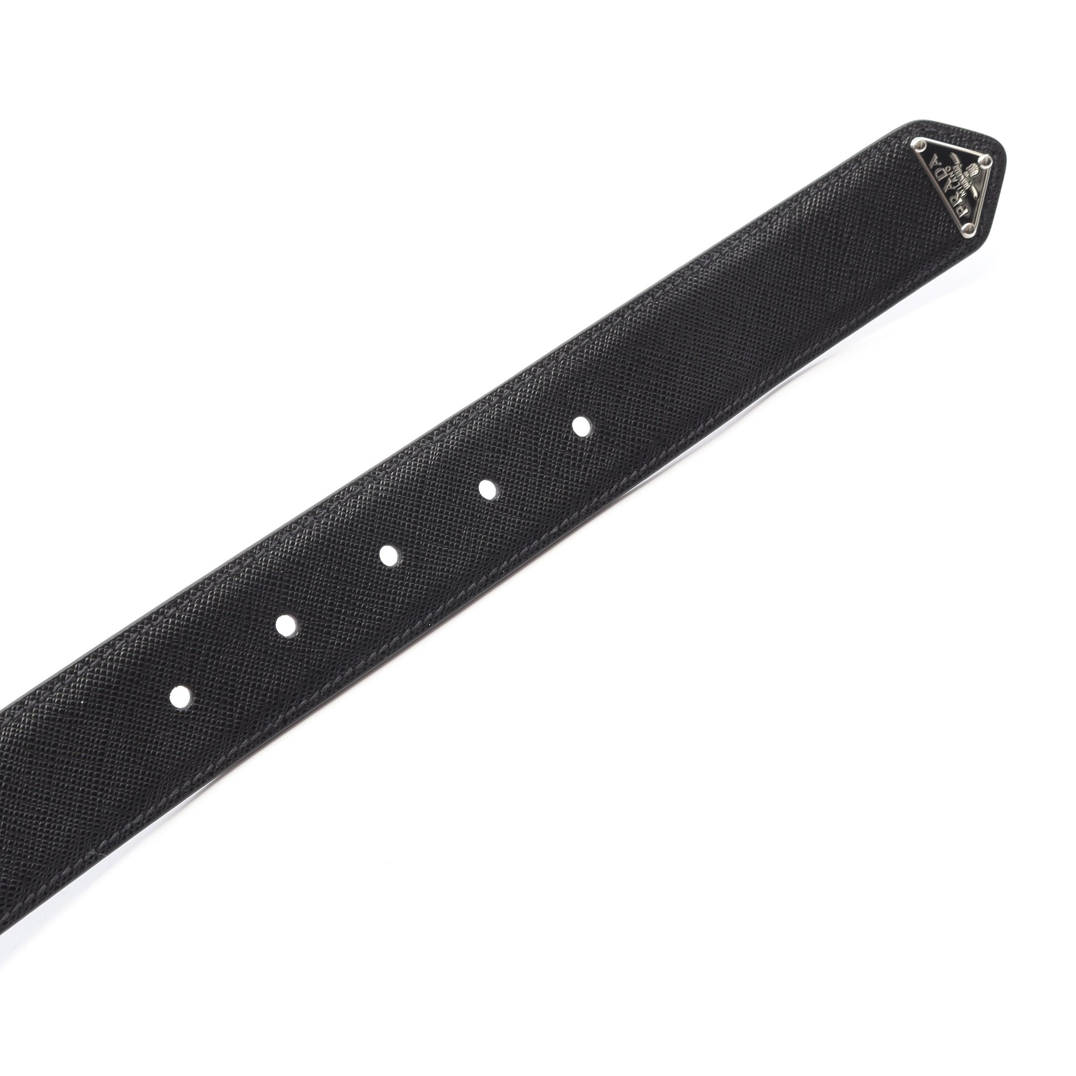 PRADA【美品】レザーベルト　プラダ三角ロゴ　サフィアノ　ブラック系 PRADA - プラダ サフィアーノ レザー 三角ロゴ バックル ベルト