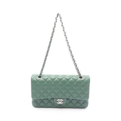 マトラッセ Wフラップ Wチェーンショルダーバッグ ラムスキン グリーン シルバー金具 シャネル バッグ CHANEL