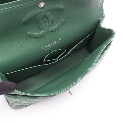 マトラッセ Wフラップ Wチェーンショルダーバッグ ラムスキン グリーン シルバー金具 シャネル バッグ CHANEL
