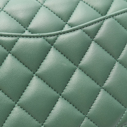マトラッセ Wフラップ Wチェーンショルダーバッグ ラムスキン グリーン シルバー金具 シャネル バッグ CHANEL