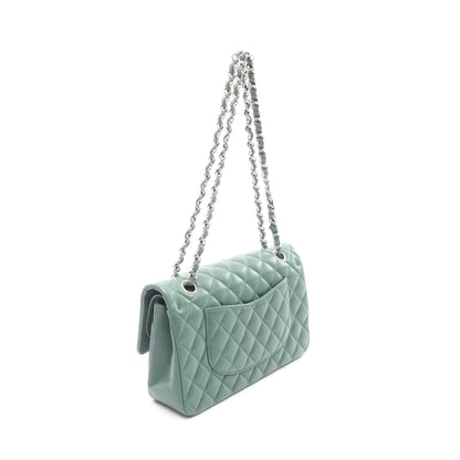 マトラッセ Wフラップ Wチェーンショルダーバッグ ラムスキン グリーン シルバー金具 シャネル バッグ CHANEL