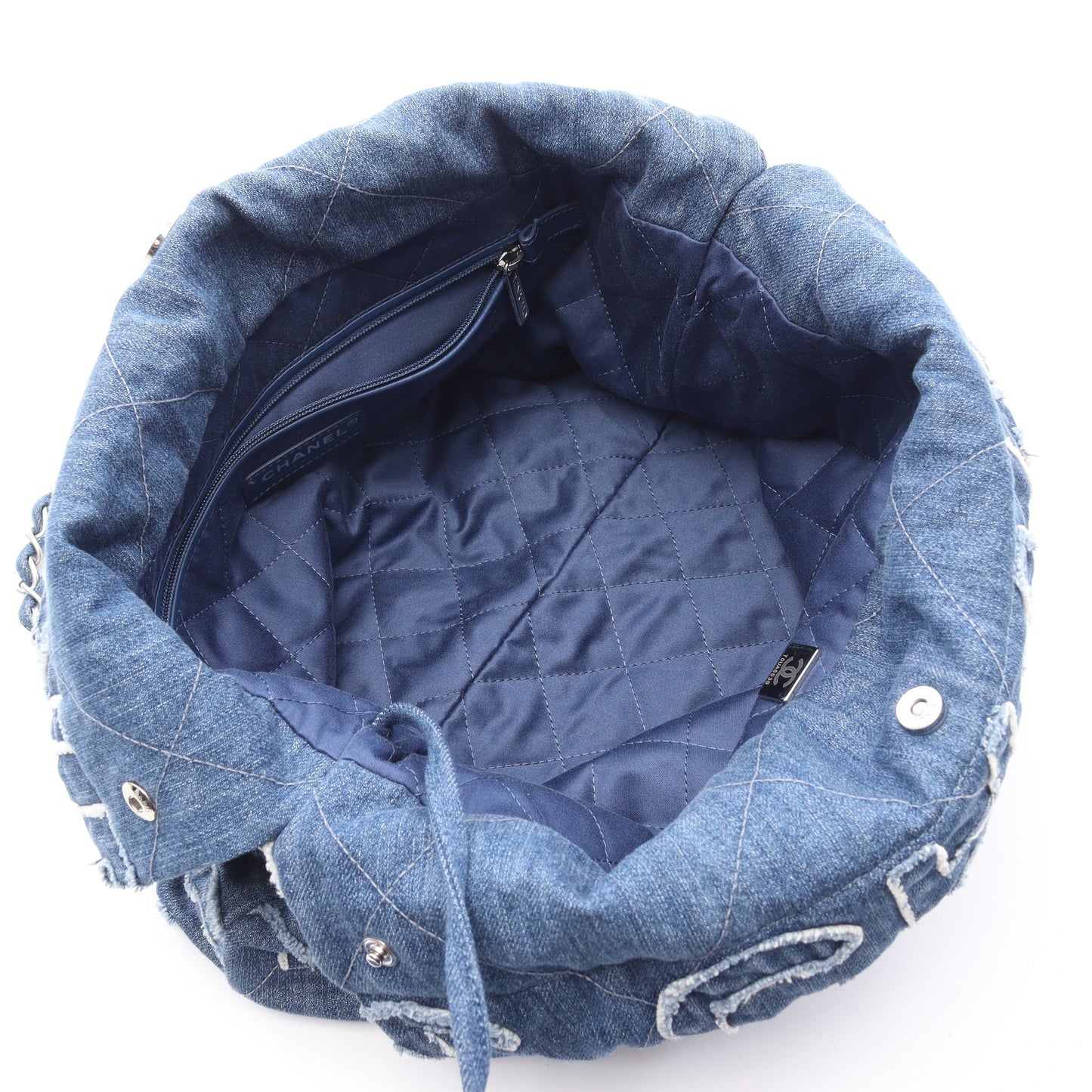 シャネル22 スモール チェーンショルダーバッグ デニム ブルー シルバー金具 シャネル バッグ CHANEL