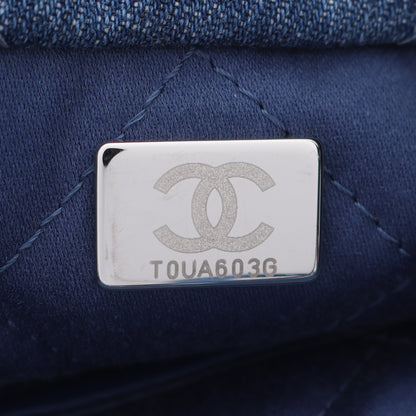 シャネル22 スモール チェーンショルダーバッグ デニム ブルー シルバー金具 シャネル バッグ CHANEL