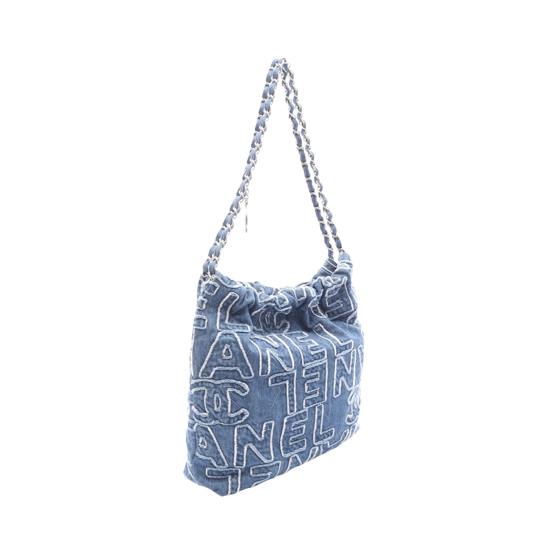 シャネル22 スモール チェーンショルダーバッグ デニム ブルー シルバー金具 シャネル バッグ CHANEL
