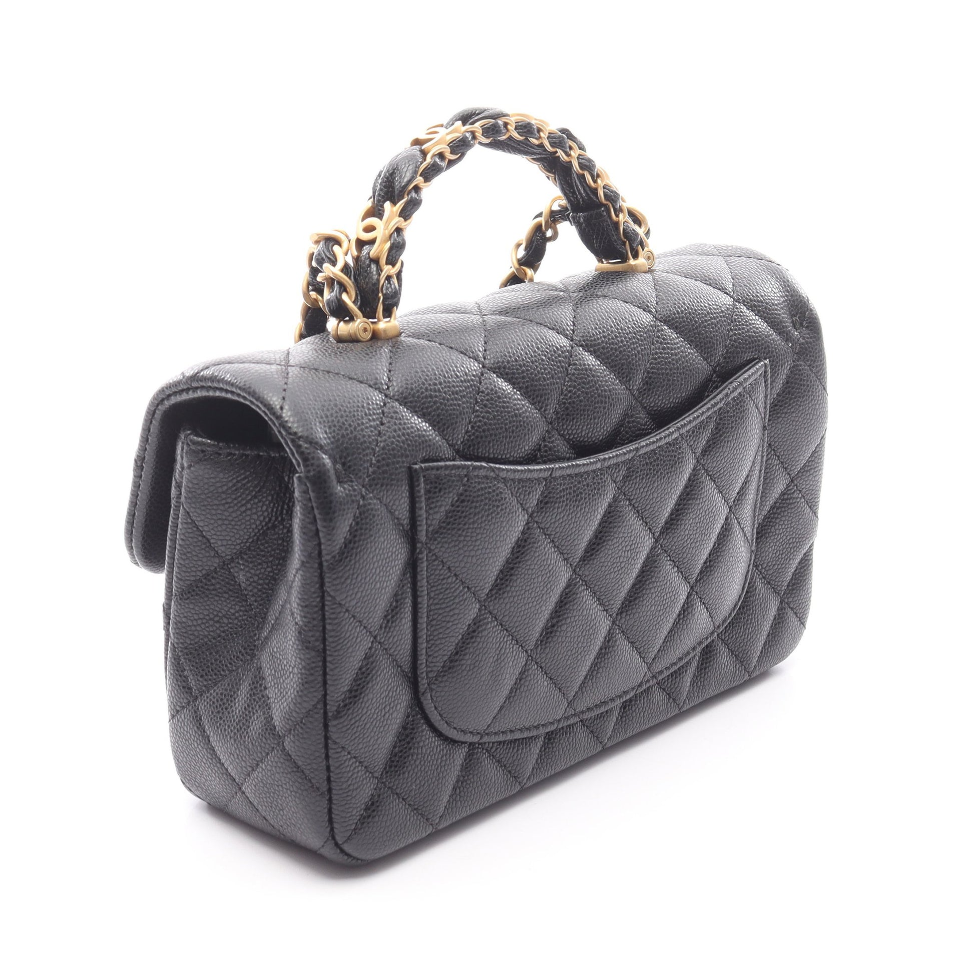 マトラッセ トップハンドル チェーンショルダーバッグ キャビアスキン ブラック ゴールド金具 2WAY シャネル バッグ CHANEL