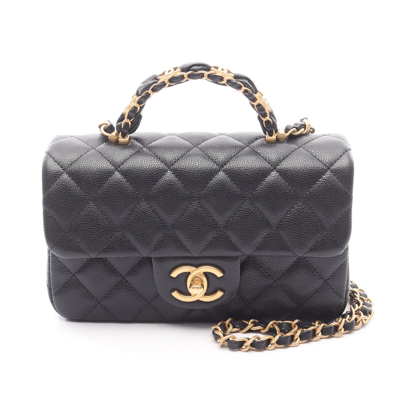 マトラッセ トップハンドル チェーンショルダーバッグ キャビアスキン ブラック ゴールド金具 2WAY シャネル バッグ CHANEL