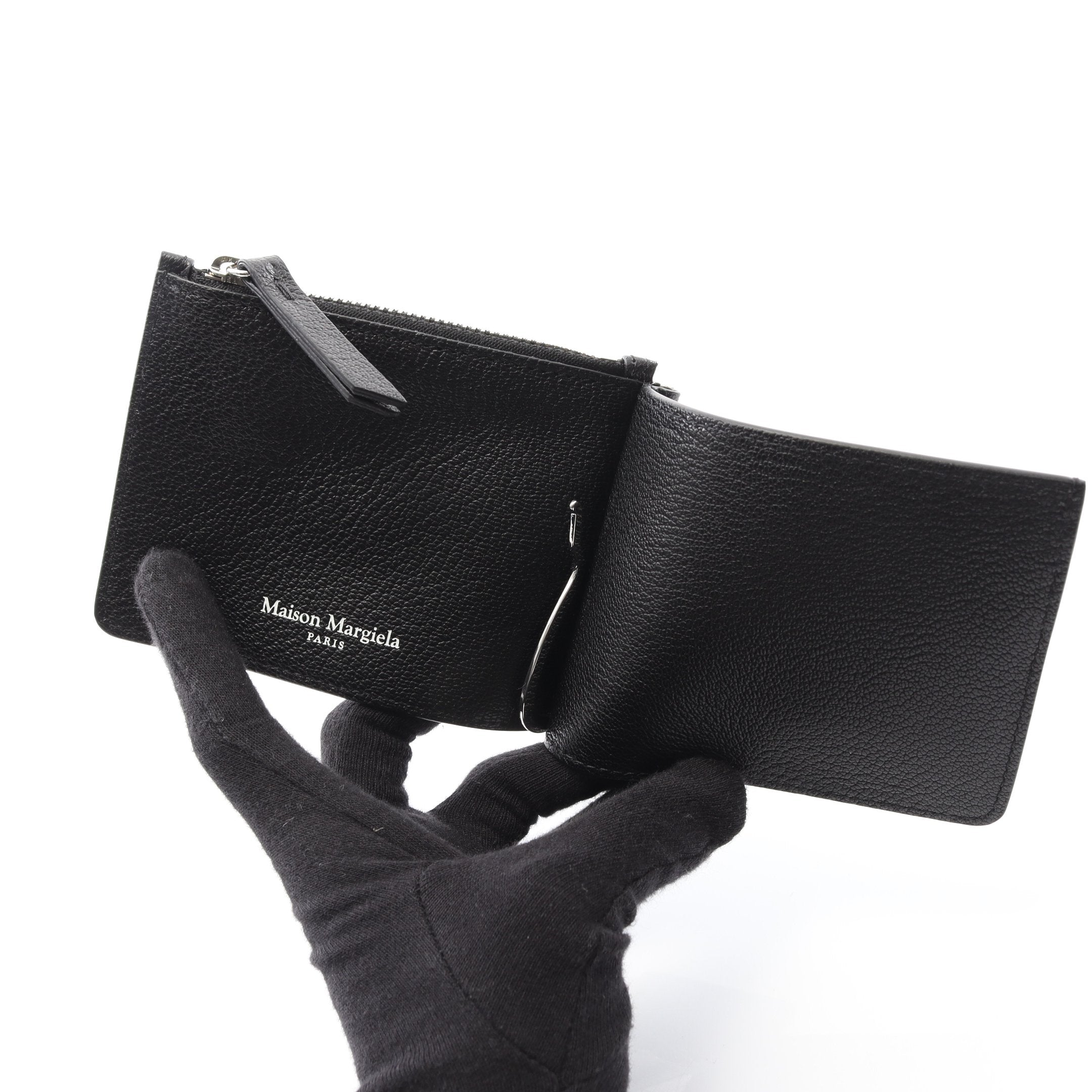 二つ折り財布 レザー ブラック マネークリップ付き メゾンマルジェラ