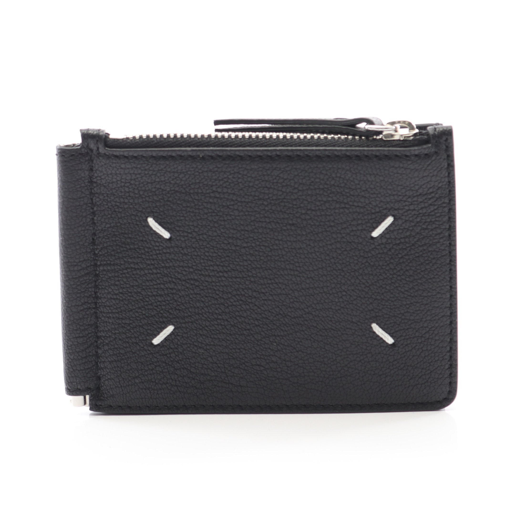 二つ折り財布 レザー ブラック マネークリップ付き メゾンマルジェラ