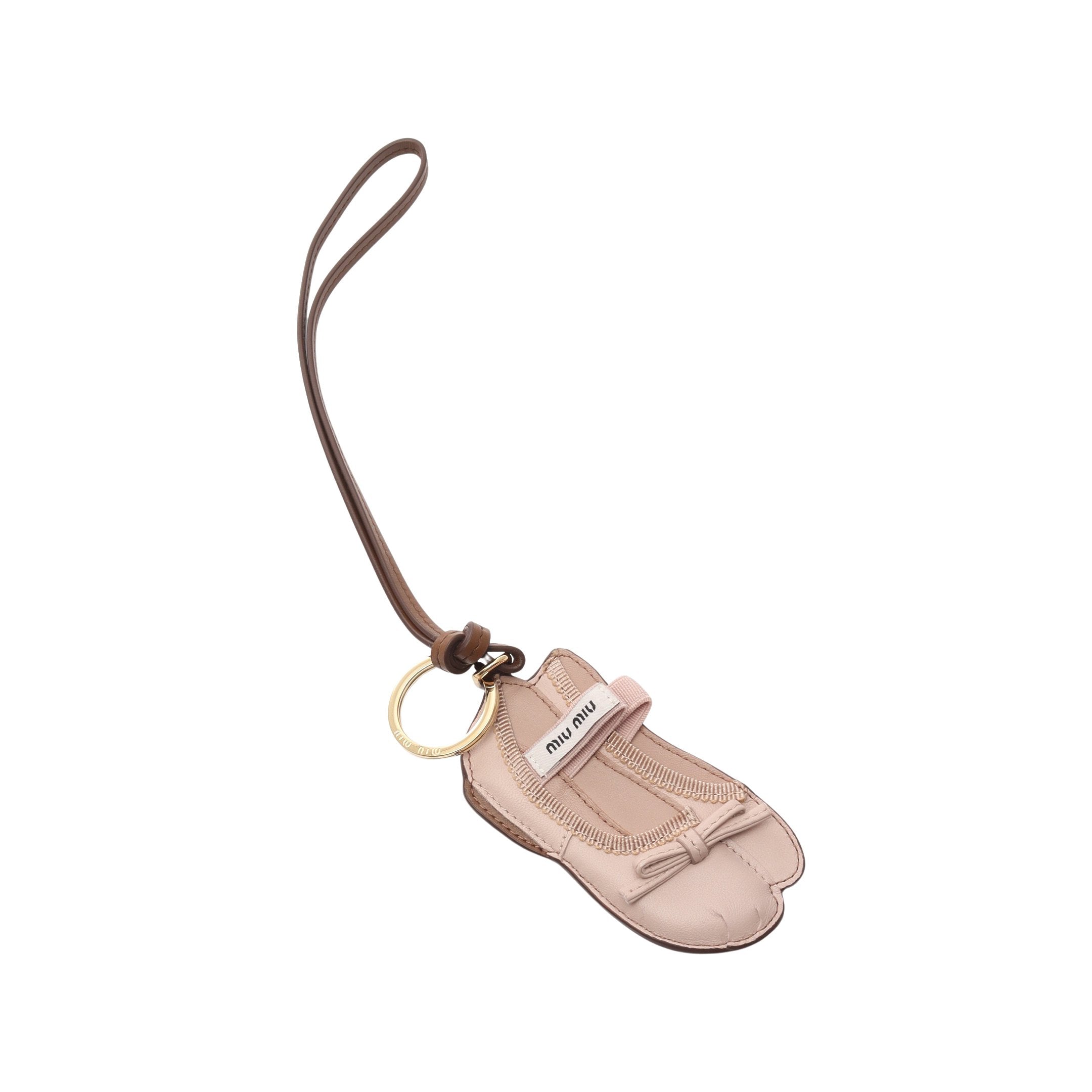miumiu 極美品 シープレザー キープレートバッグチャーム キーリング MIUMIU ミュウミュウ ブラウンレザー キーリング チャーム 鍵 新品未