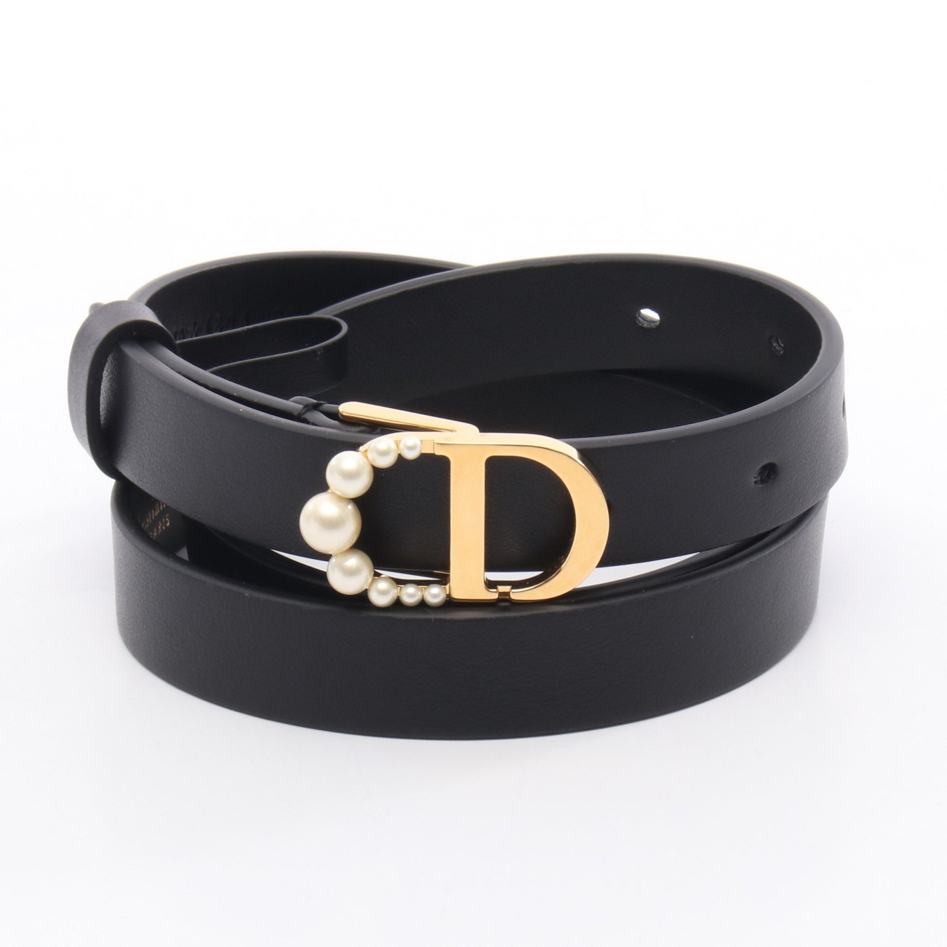 30 MONTAIGNE モンテーニュ ベルト レザー ブラック フェイクパール  