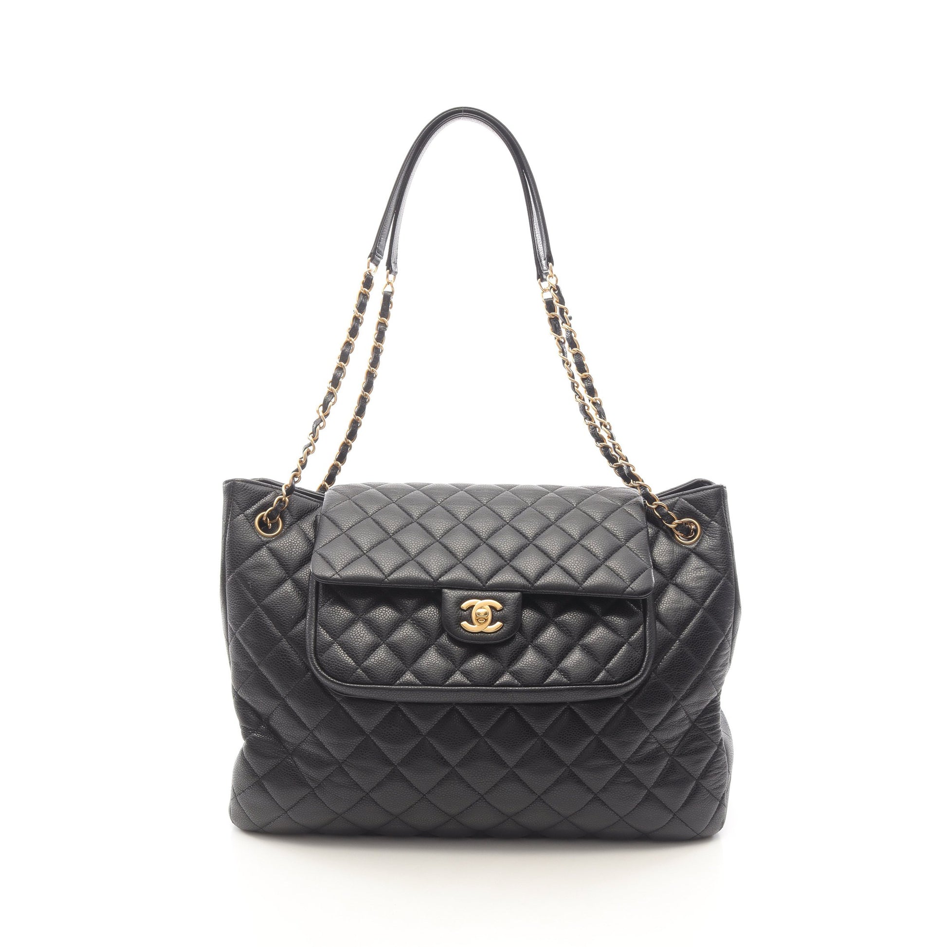 マトラッセ チェーンショルダーバッグ チェーントートバッグ キャビアスキン ブラック ゴールド金具 シャネル バッグ CHANEL