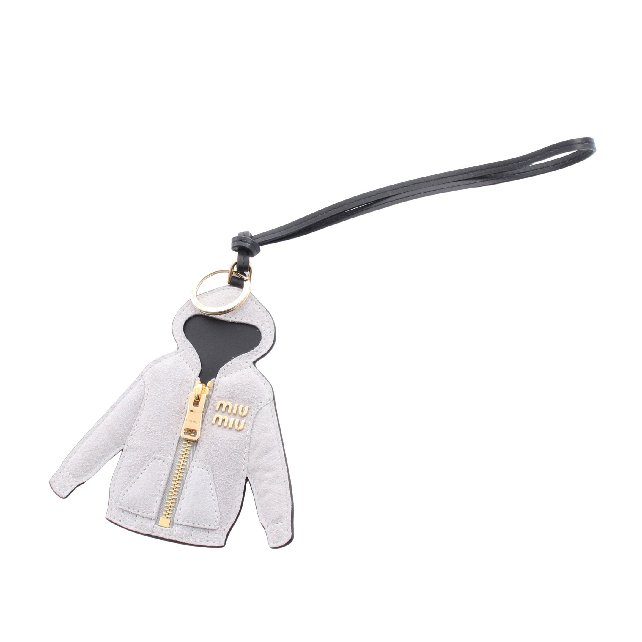 【新品未使用】miu miu トリックレザーキーリング　フーディー　チャーム MIU HOODIE バッグチャーム キーホルダー レザー グレー ブラック