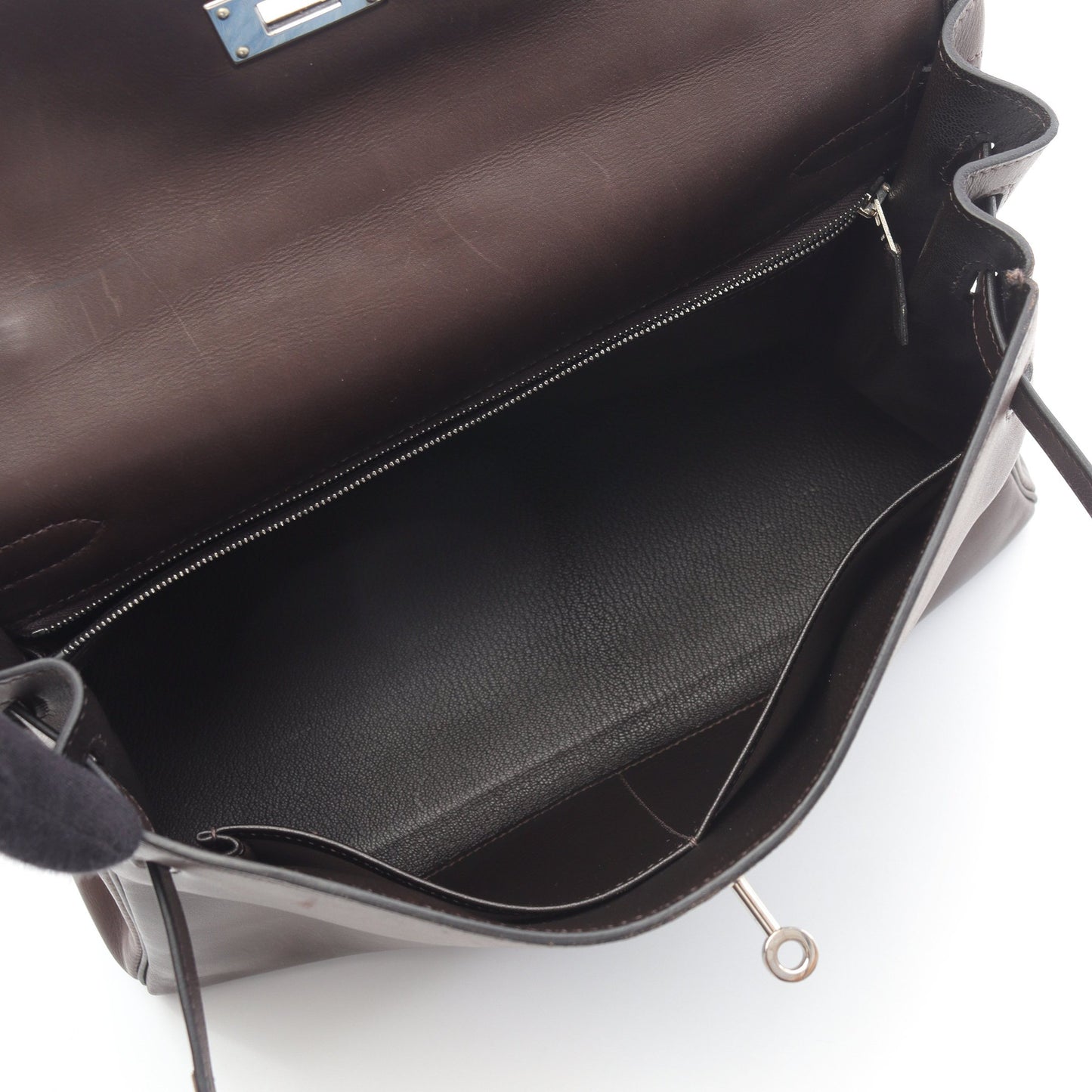 ケリー32 エベンヌ ハンドバッグ ヴォーバレニア ダークブラウン シルバー金具 2WAY 内縫い □H刻印 エルメス バッグ HERMES