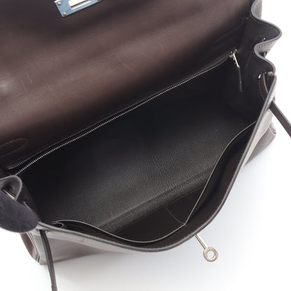 ケリー32 エベンヌ ハンドバッグ ヴォーバレニア ダークブラウン シルバー金具 2WAY 内縫い □H刻印 エルメス バッグ HERMES
