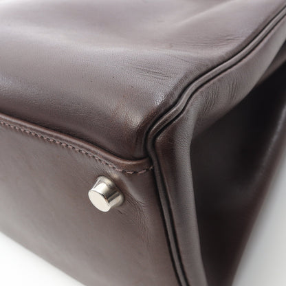 ケリー32 エベンヌ ハンドバッグ ヴォーバレニア ダークブラウン シルバー金具 2WAY 内縫い □H刻印 エルメス バッグ HERMES
