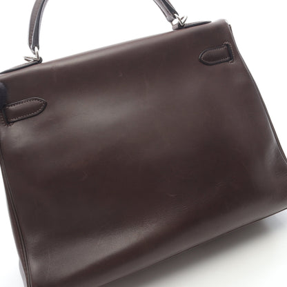 ケリー32 エベンヌ ハンドバッグ ヴォーバレニア ダークブラウン シルバー金具 2WAY 内縫い □H刻印 エルメス バッグ HERMES