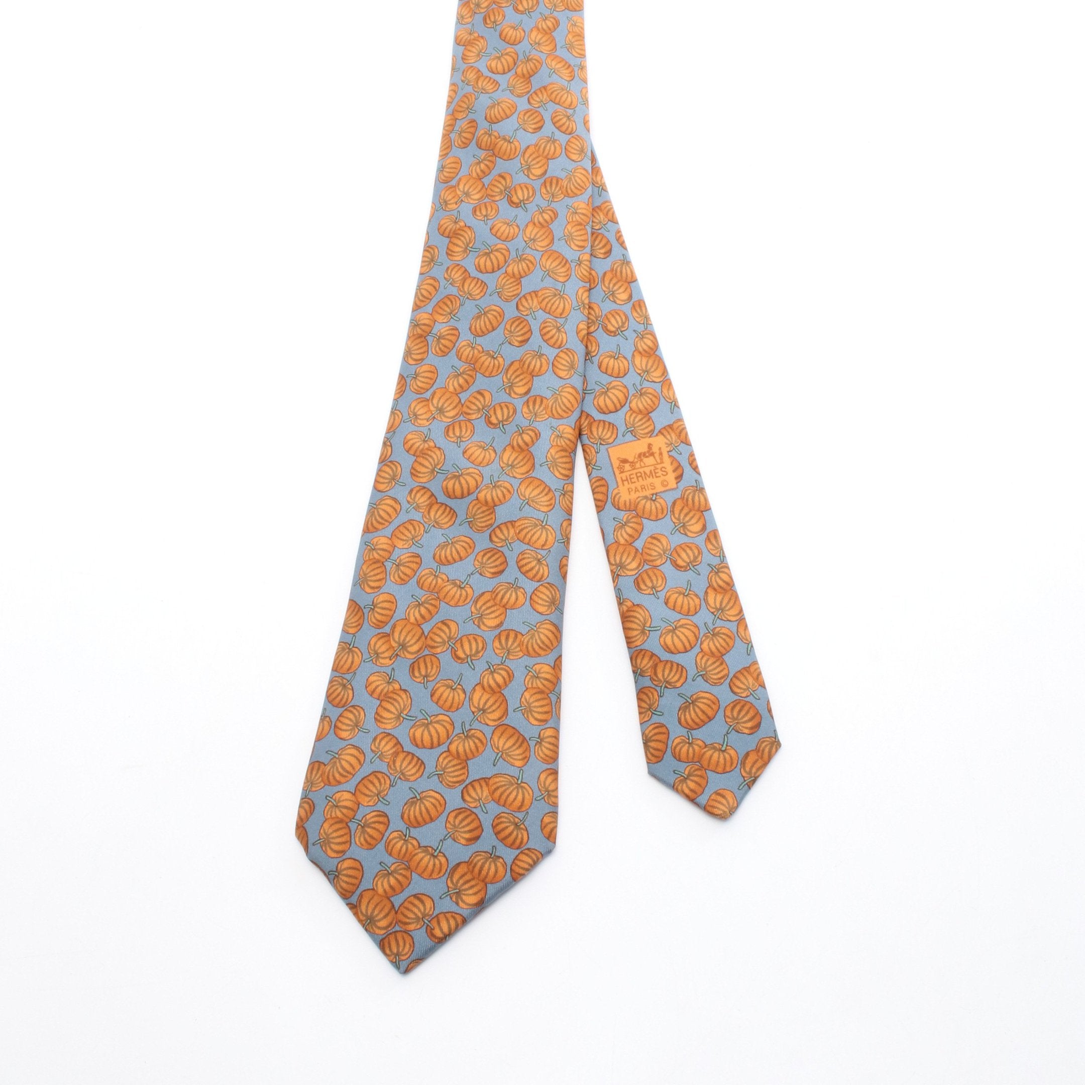 HERMES シルク ネクタイ オレンジ/ブルー ネクタイ かぼちゃ シルク ブルーグリーン オレンジブラウン エルメス