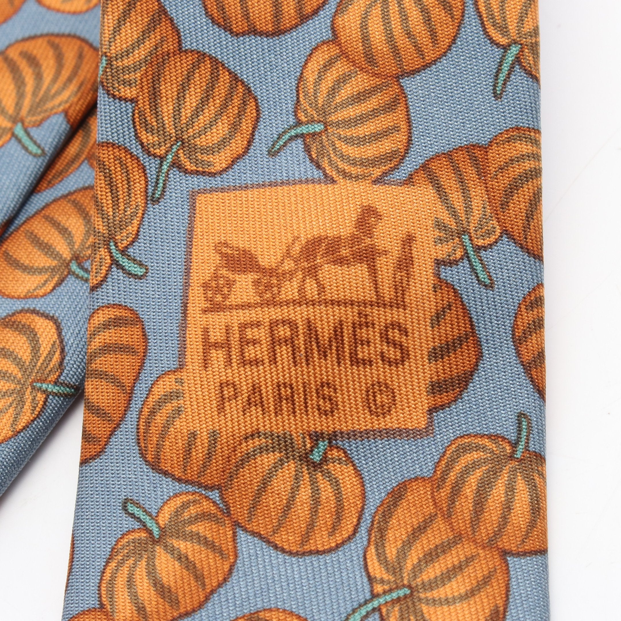 ネクタイ かぼちゃ シルク ブルーグリーン オレンジブラウン エルメス