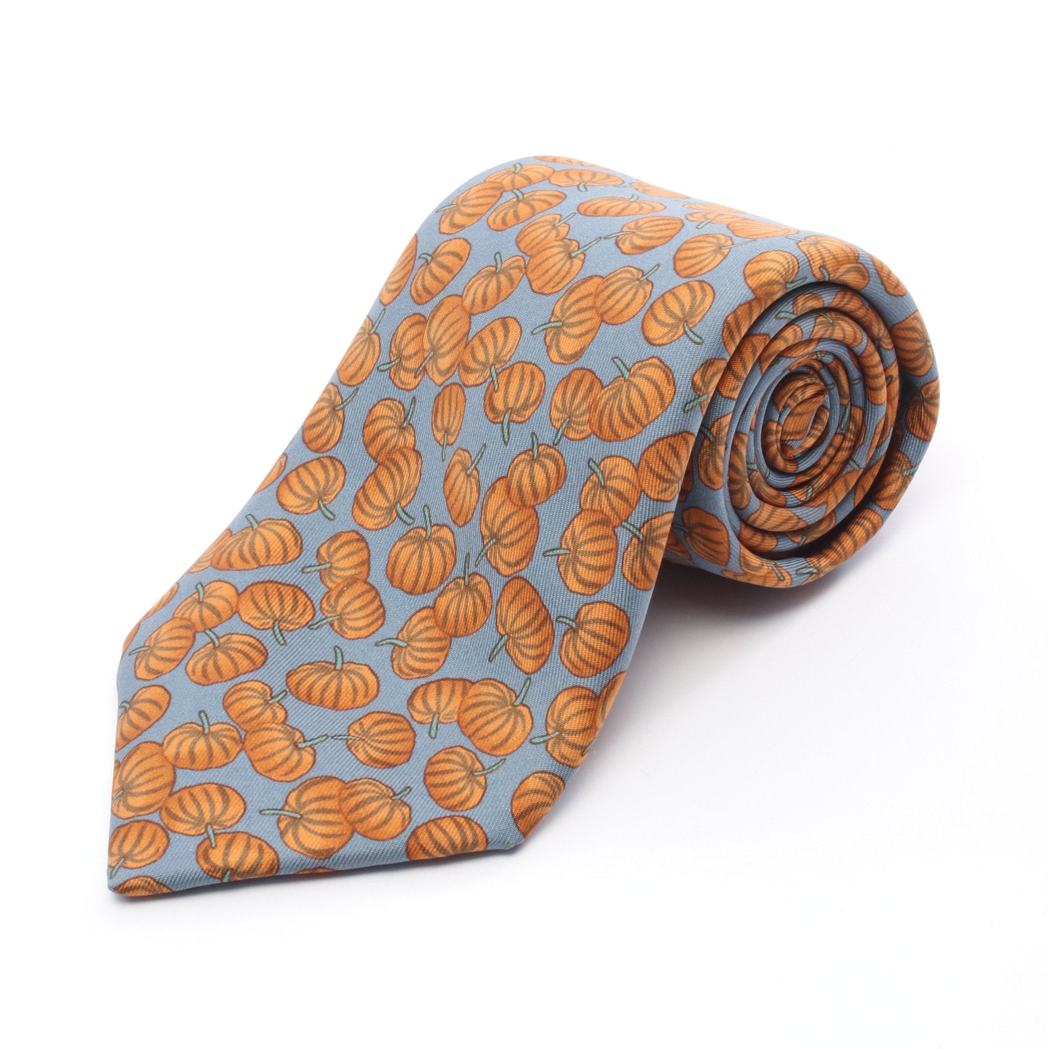 ネクタイ かぼちゃ シルク ブルーグリーン オレンジブラウン エルメス