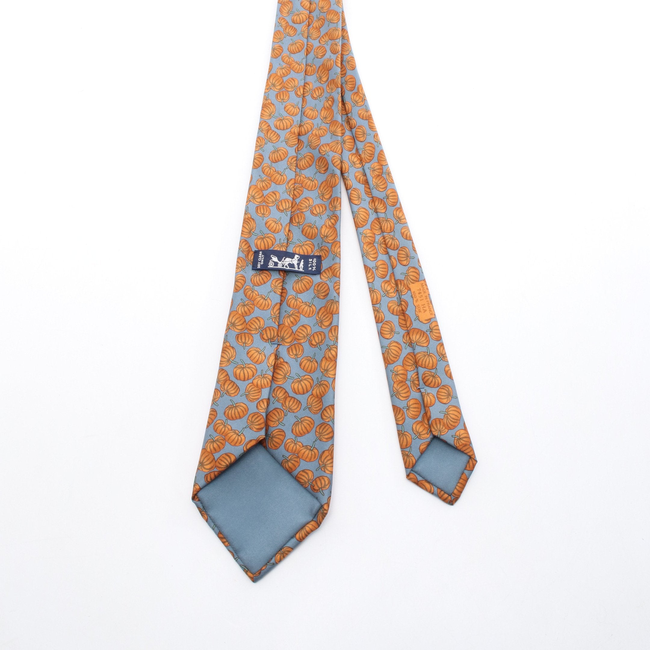 ネクタイ かぼちゃ シルク ブルーグリーン オレンジブラウン エルメス