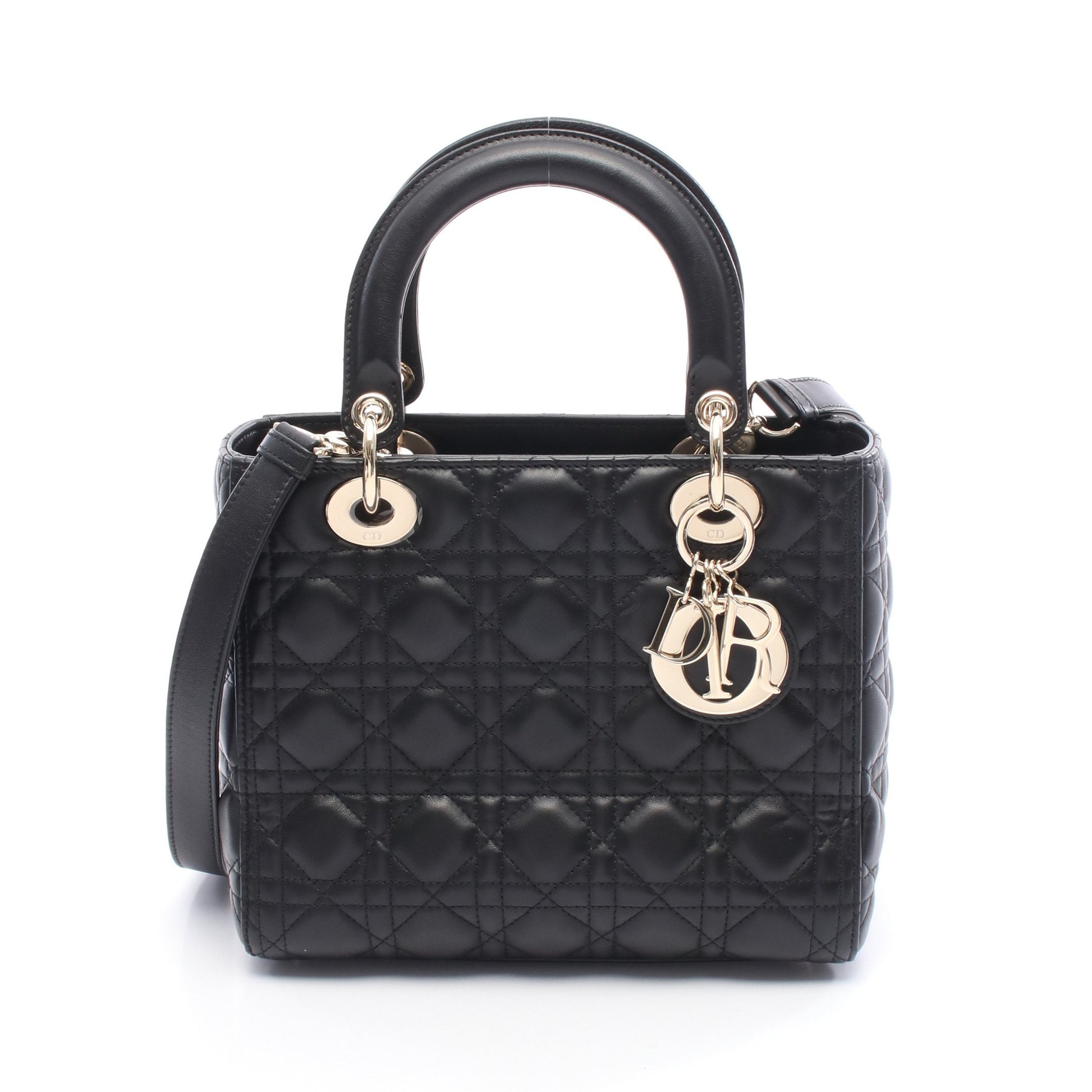LADY DIOR レディディオール カナージュ ハンドバッグ レザー ブラック 2WAY クリスチャンディオール バッグ Christian Dior