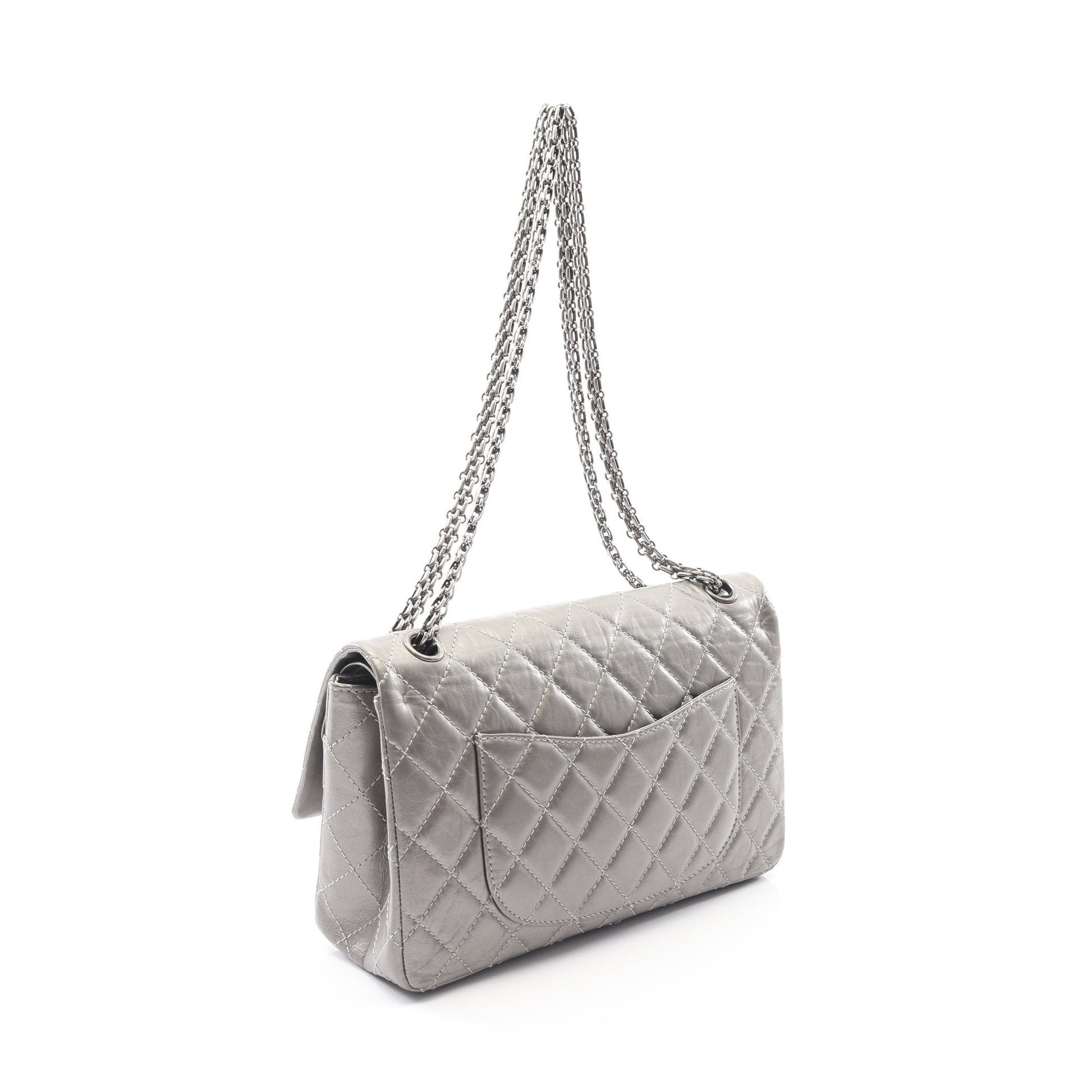 2.55 マトラッセ Wフラップ Wチェーンショルダーバッグ レザー シルバー シルバー金具 シャネル バッグ CHANEL