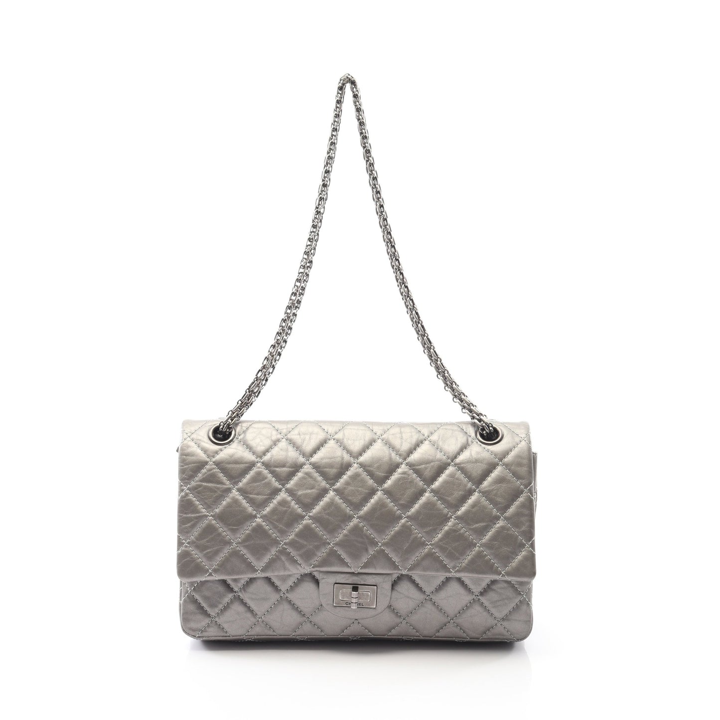 2.55 マトラッセ Wフラップ Wチェーンショルダーバッグ レザー シルバー シルバー金具 シャネル バッグ CHANEL