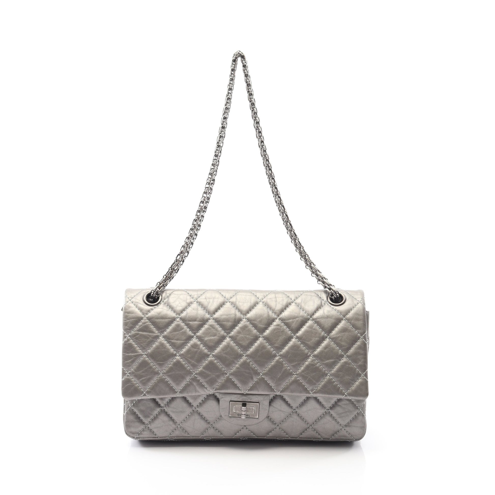 2.55 マトラッセ Wフラップ Wチェーンショルダーバッグ レザー シルバー シルバー金具 シャネル バッグ CHANEL