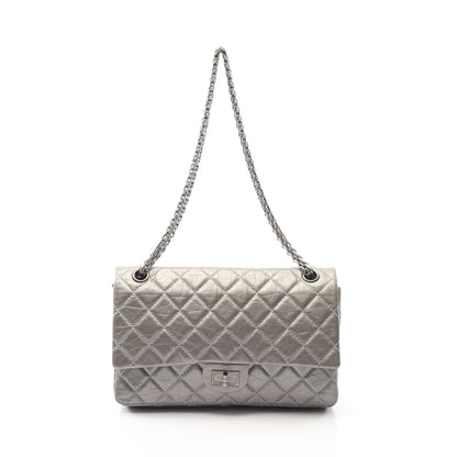 2.55 マトラッセ Wフラップ Wチェーンショルダーバッグ レザー シルバー シルバー金具 シャネル バッグ CHANEL
