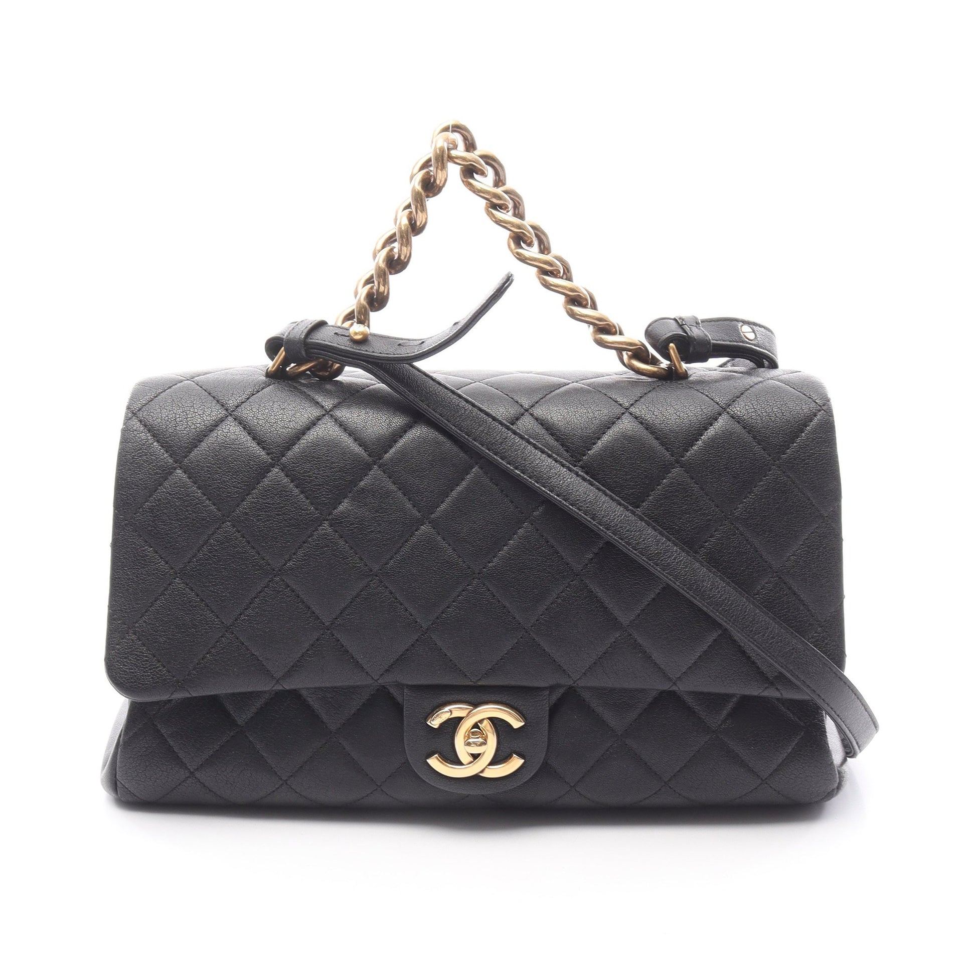 マトラッセ チェーンハンドバッグ レザー ブラック ゴールド金具 2WAY シャネル バッグ CHANEL