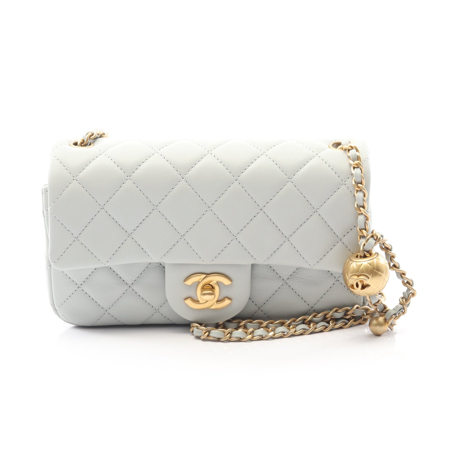 マトラッセ ミニ フラップバッグ チェーンショルダーバッグ ラムスキン ブルーグレー ゴールド金具 シャネル バッグ CHANEL