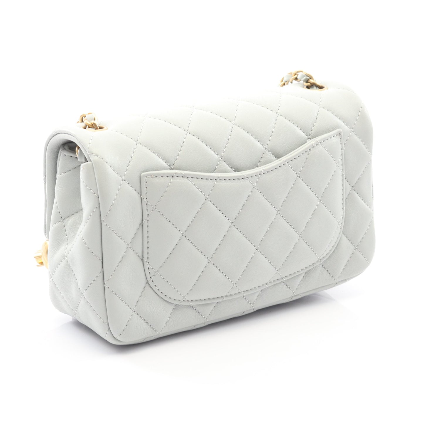 マトラッセ ミニ フラップバッグ チェーンショルダーバッグ ラムスキン ブルーグレー ゴールド金具 シャネル バッグ CHANEL