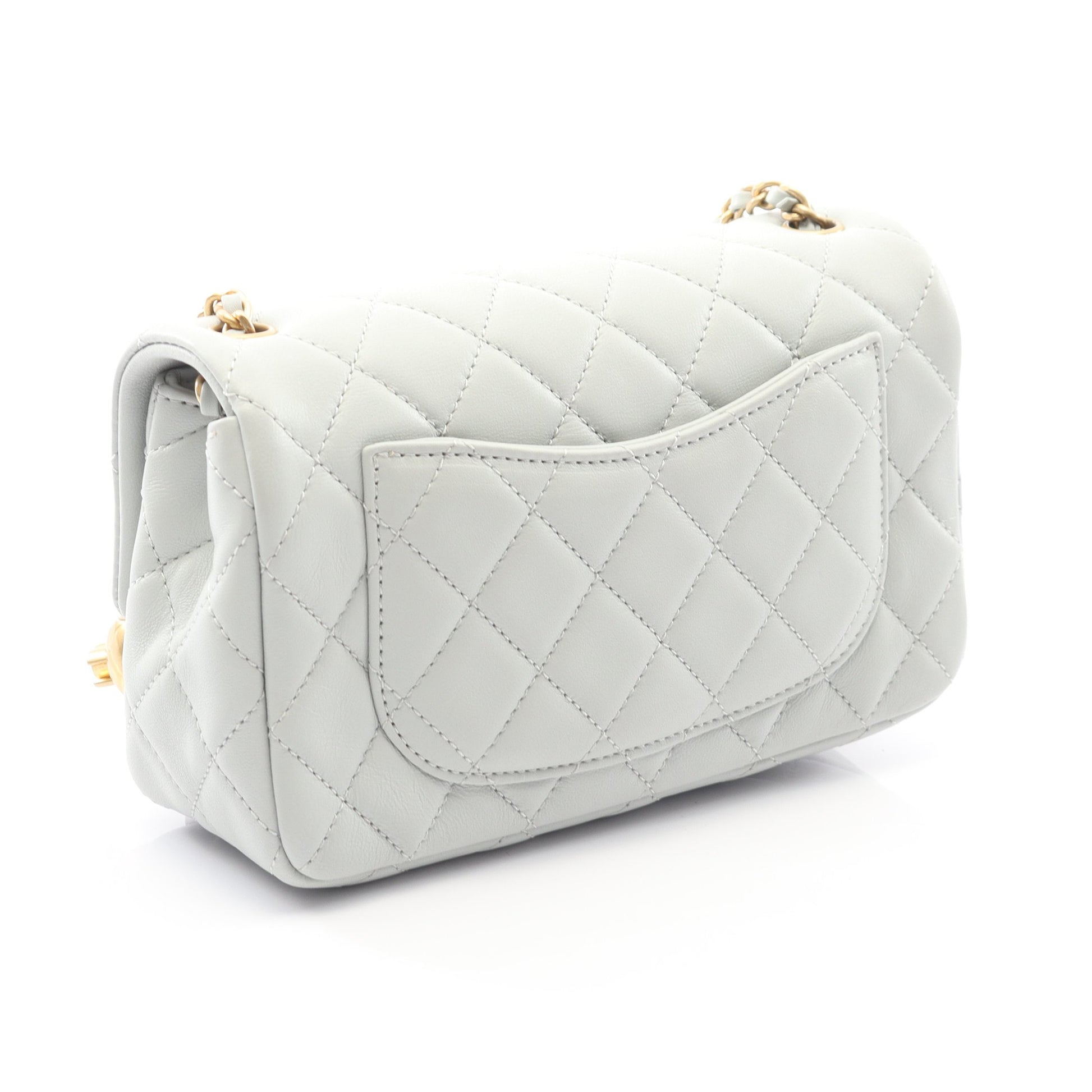 マトラッセ ミニ フラップバッグ チェーンショルダーバッグ ラムスキン ブルーグレー ゴールド金具 シャネル バッグ CHANEL