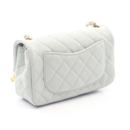 マトラッセ ミニ フラップバッグ チェーンショルダーバッグ ラムスキン ブルーグレー ゴールド金具 シャネル バッグ CHANEL