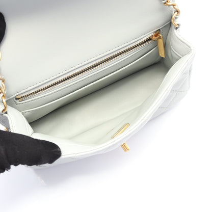 マトラッセ ミニ フラップバッグ チェーンショルダーバッグ ラムスキン ブルーグレー ゴールド金具 シャネル バッグ CHANEL