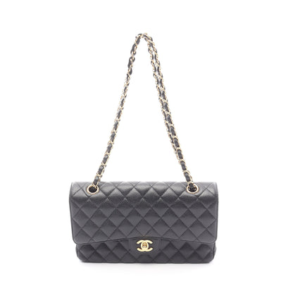 マトラッセ Wフラップ Wチェーンショルダーバッグ キャビアスキン ブラック ゴールド金具 シャネル バッグ CHANEL