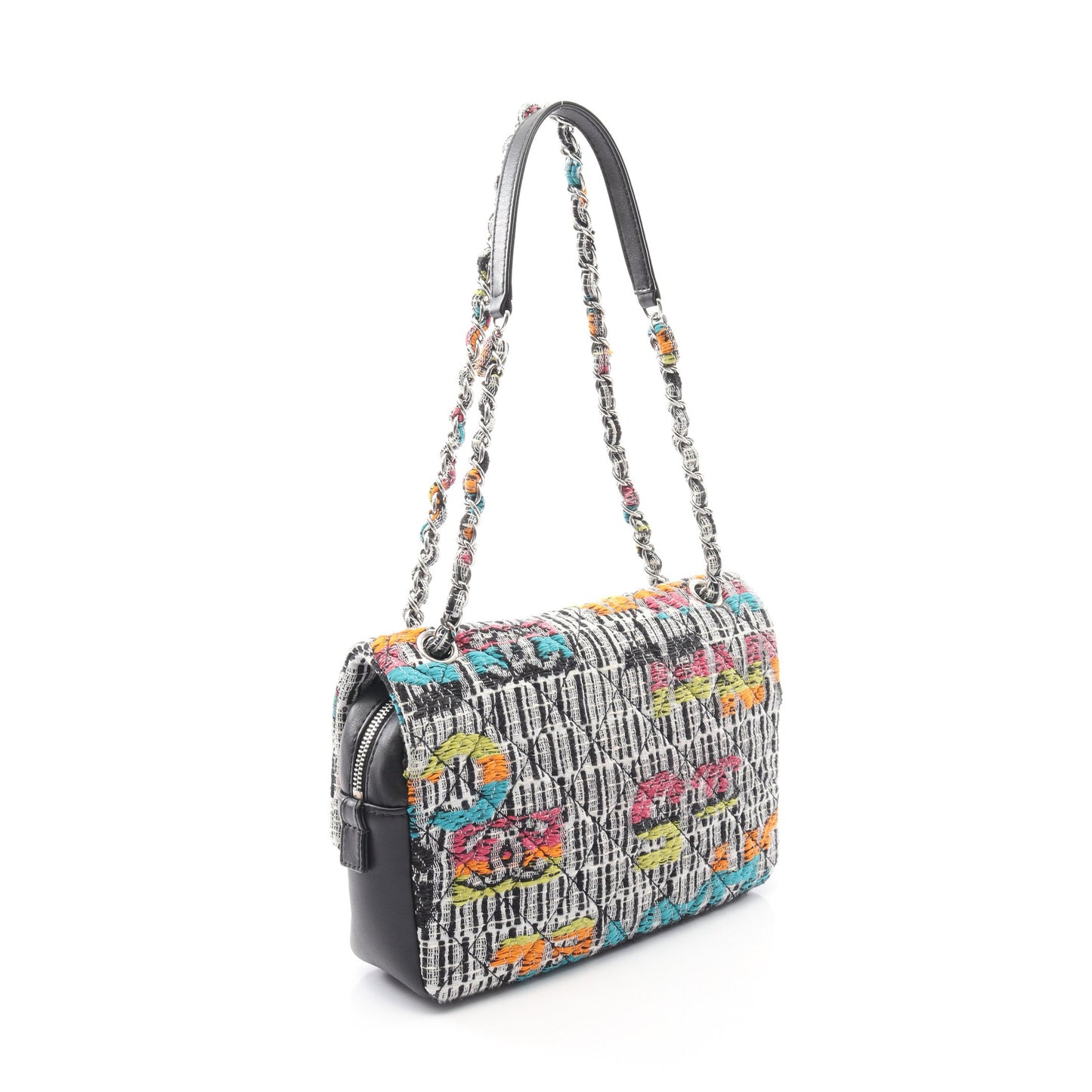 マトラッセ チェーンショルダーバッグ ツイード レザー ホワイト ブラック マルチカラー シルバー金具 シャネル バッグ CHANEL