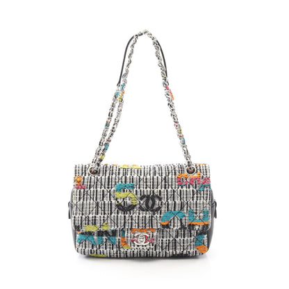 マトラッセ チェーンショルダーバッグ ツイード レザー ホワイト ブラック マルチカラー シルバー金具 シャネル バッグ CHANEL